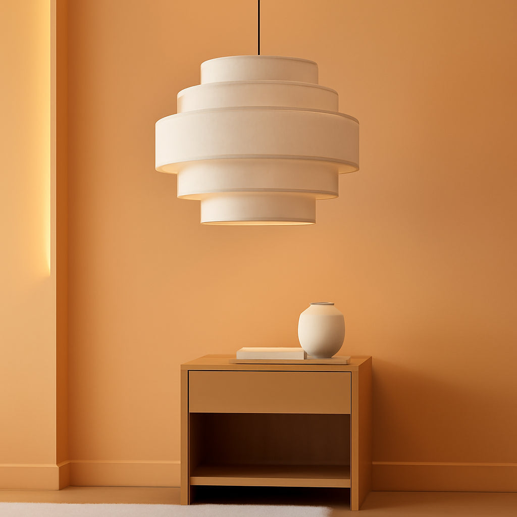 Five-Tier Linen Pendant Light Beige -0