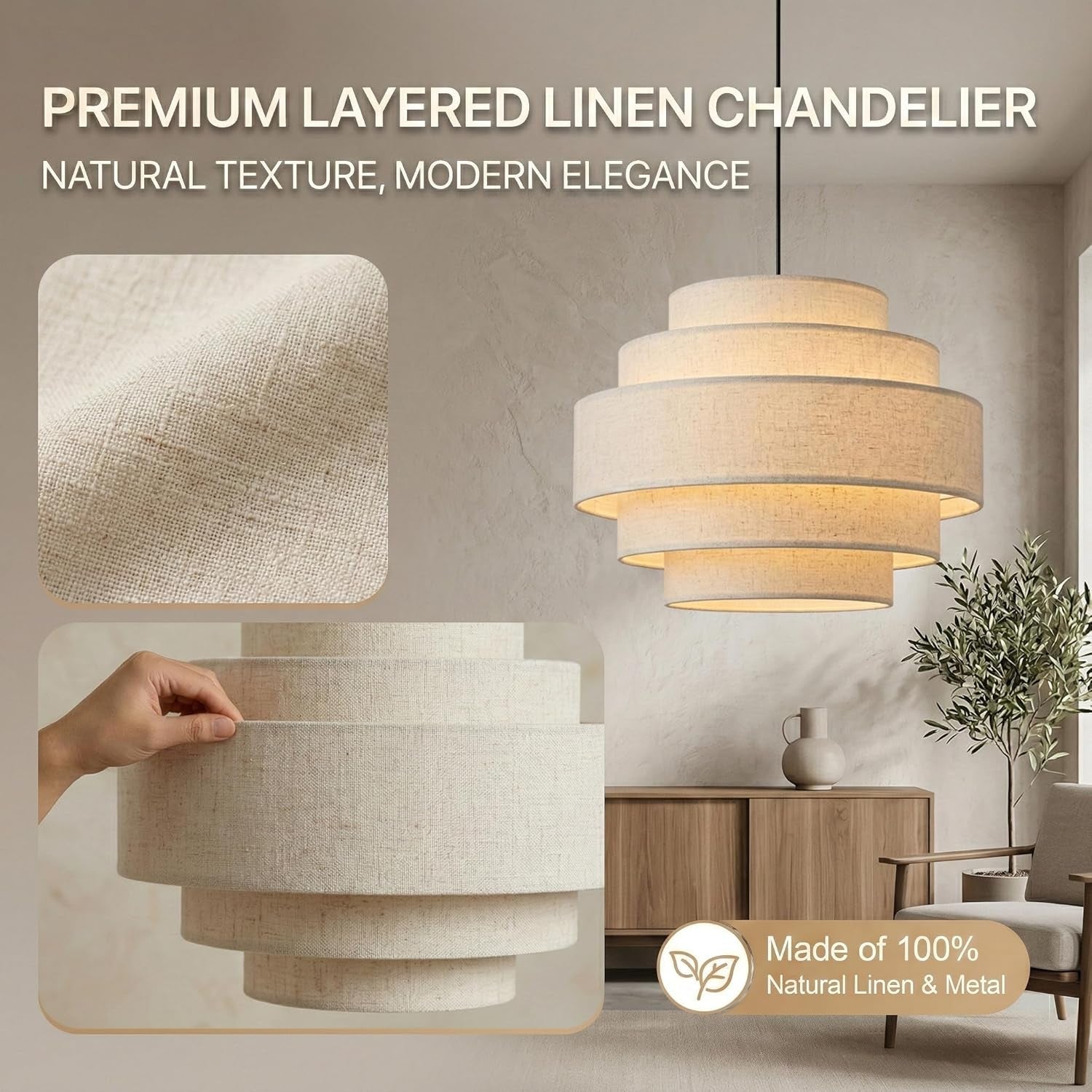 Five-Tier Linen Pendant Light Beige -2