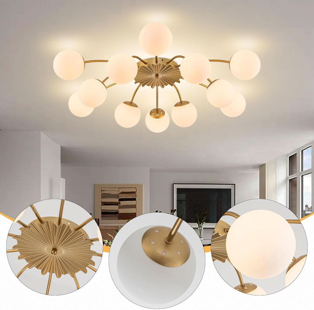 38 Inch Gold Sputnik Chandelier Opal Glass Design Ultra