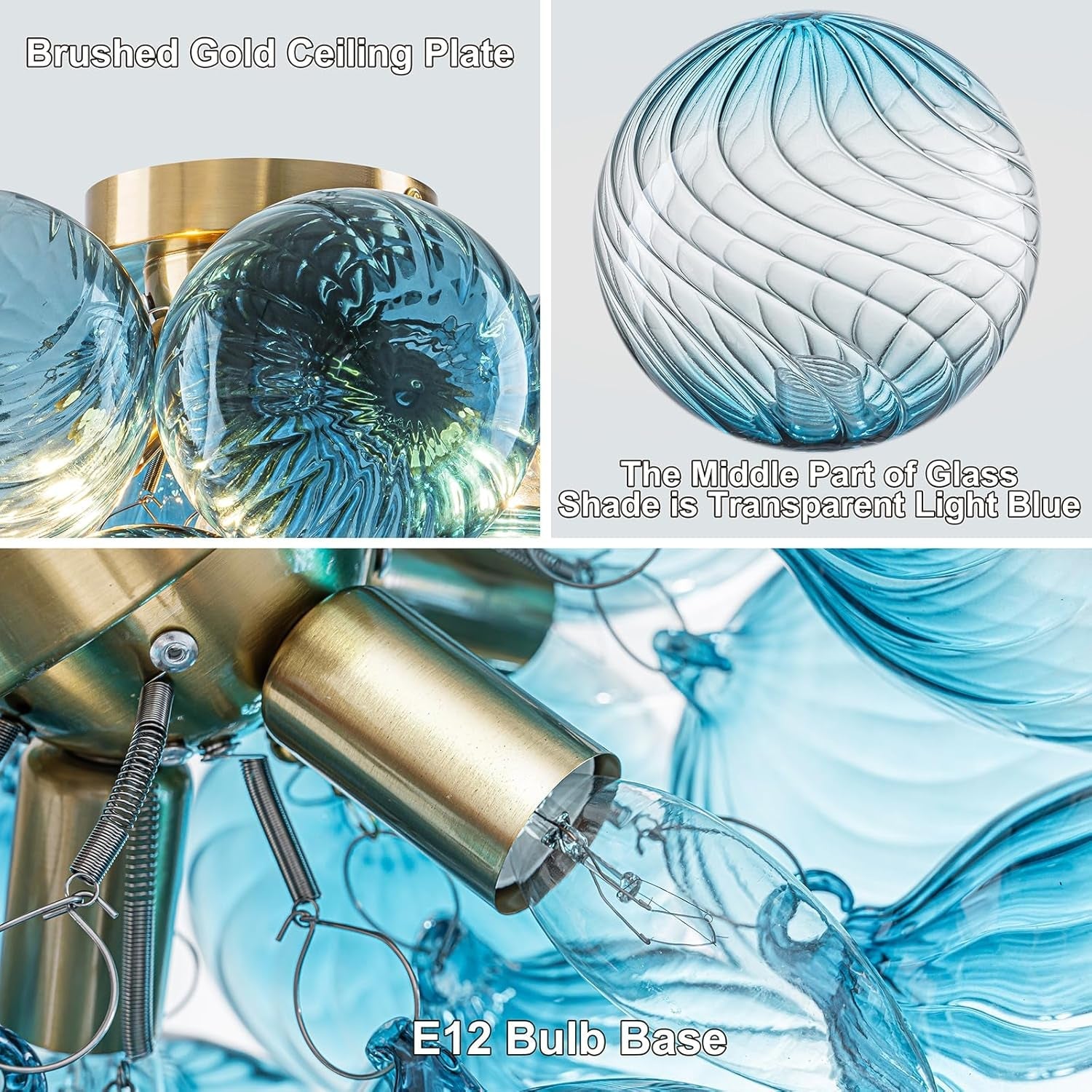 Flush Mount Chandelier Brilliant Blue Glass Globes-4