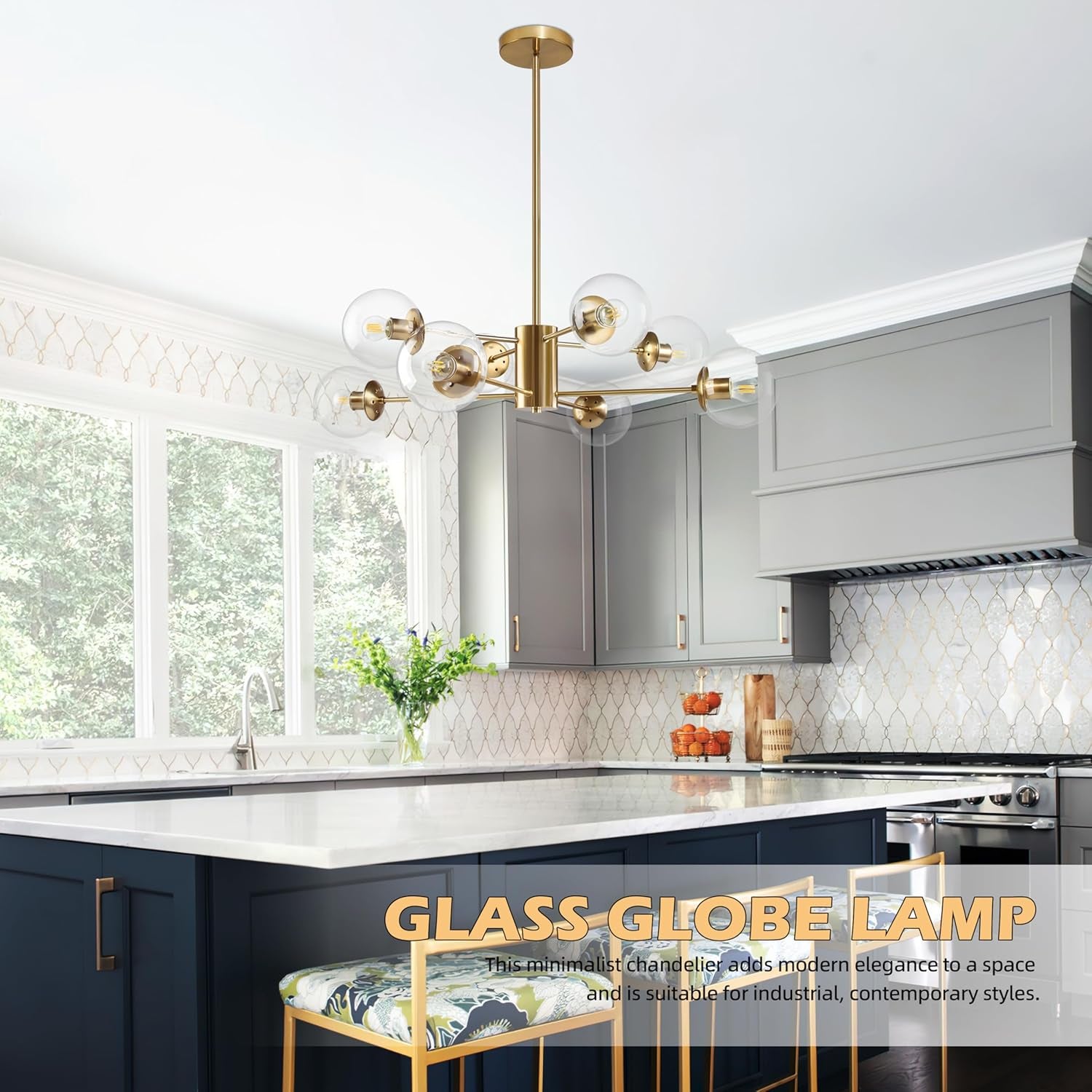 Eight Light Globe Sputnik Chandelier Brushed Brass
