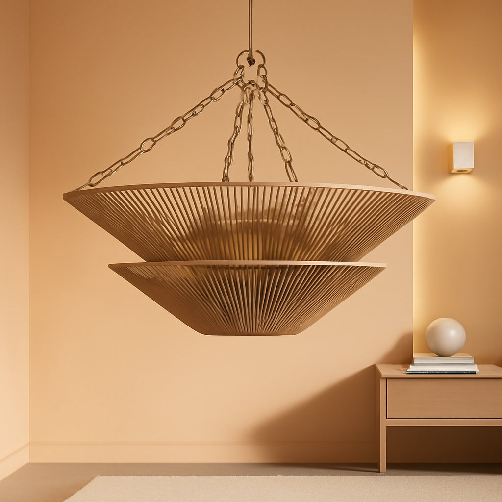 Gold Finish 5 Light Rattan Contemporary Chandeliers-0