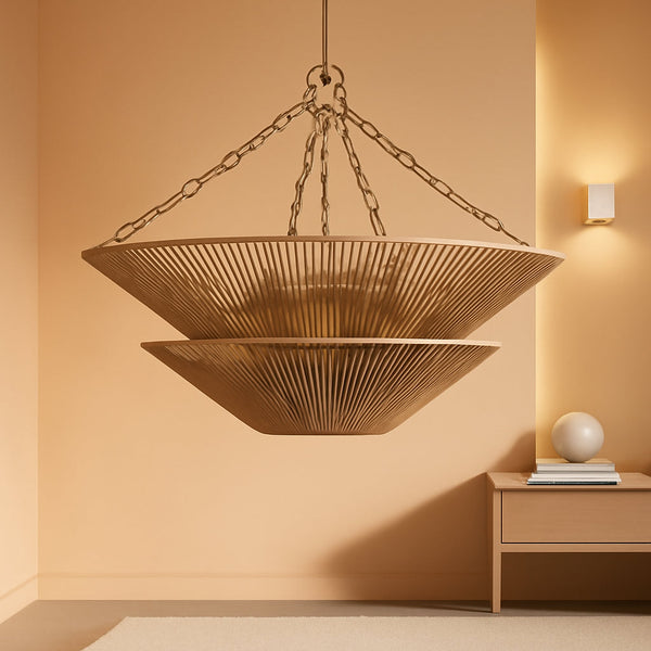 Gold Finish 5 Light Rattan Contemporary Chandeliers-0