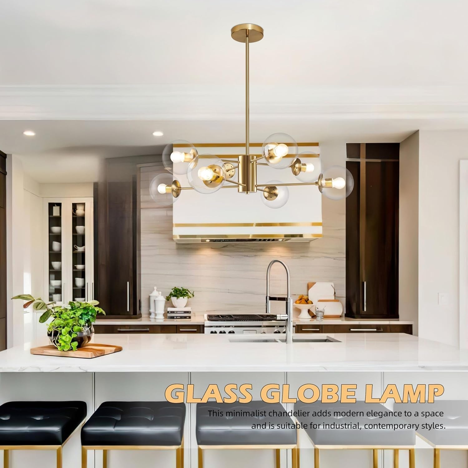 Eight Light Globe Sputnik Chandelier Brushed Brass