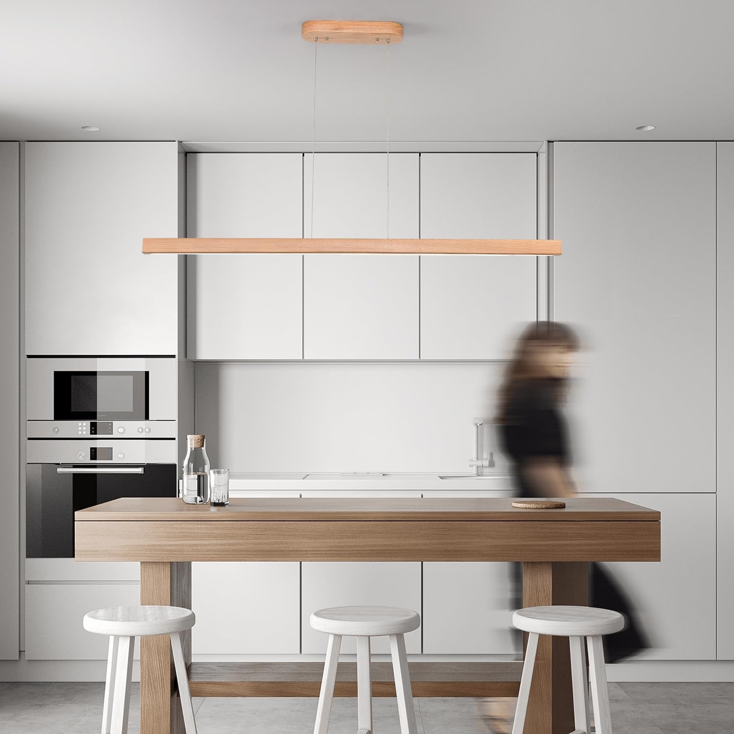 39 Inches Natural Wood Dimmable Pendant Light Fixture-2