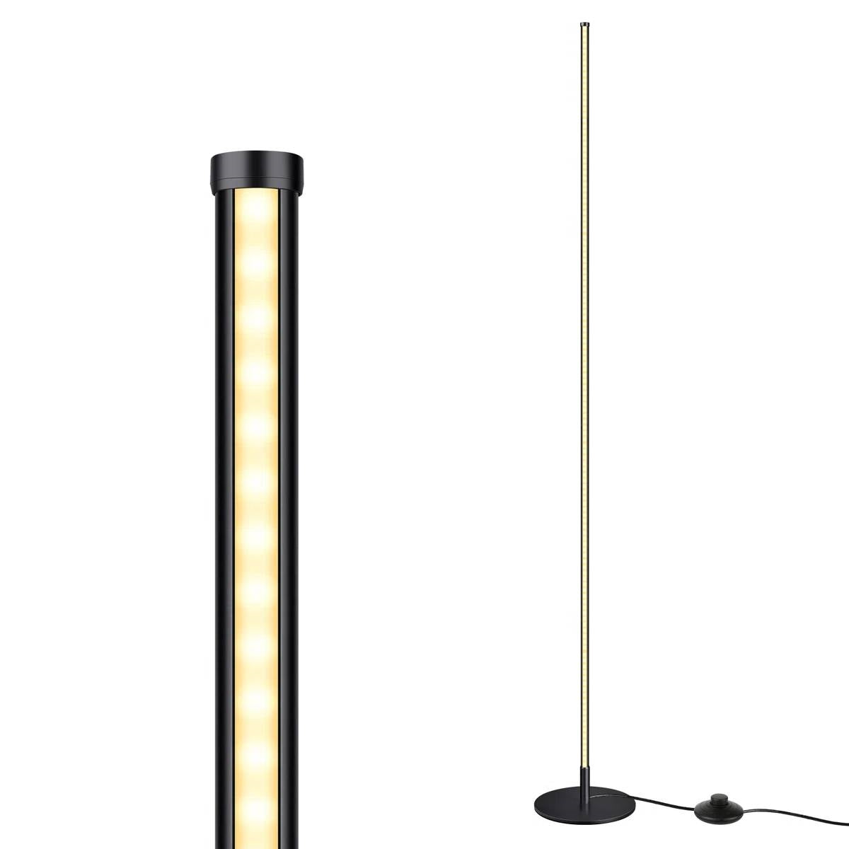Black Modern Minimalistic 57-inch Slim Bar-Shaped Dimmable LED Corner Floor Lamp