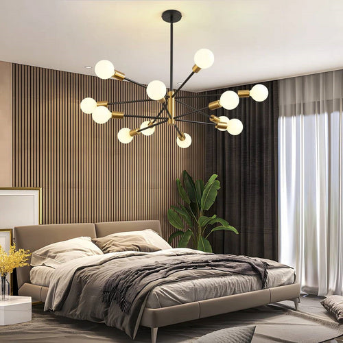 33-inch Modern 12-Light Dimmable Sputnik Chandelier in Black/Gold Finish