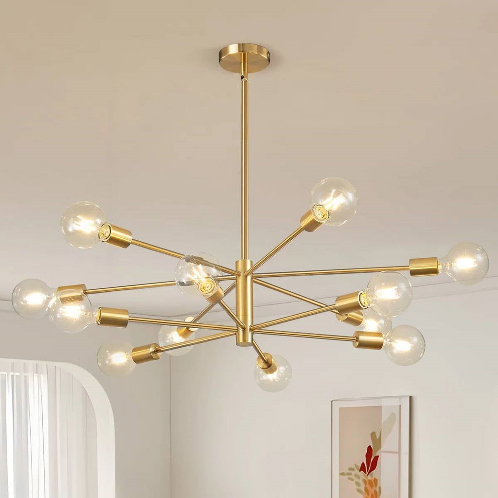 Gold 33-inch Modern 12-Light Dimmable Sputnik Chandelier Lamp