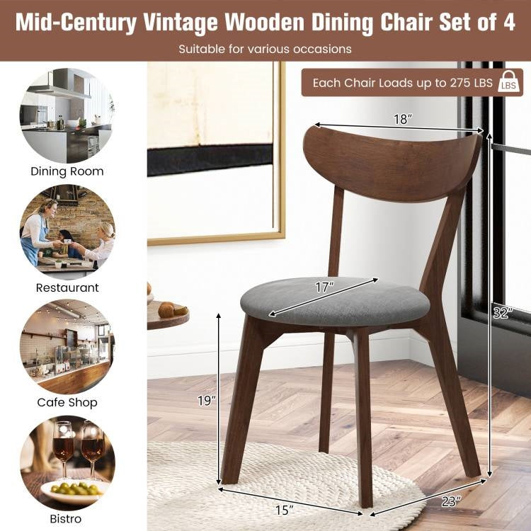 Set of 2 Mid-Century Modern Upholstered Dining Chairs - Grey