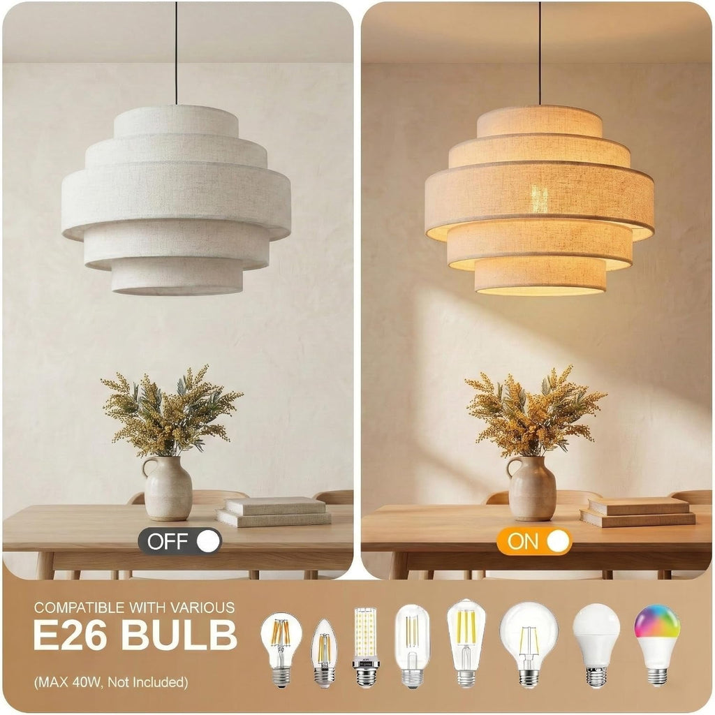 Five-Tier Linen Pendant Light Beige -4