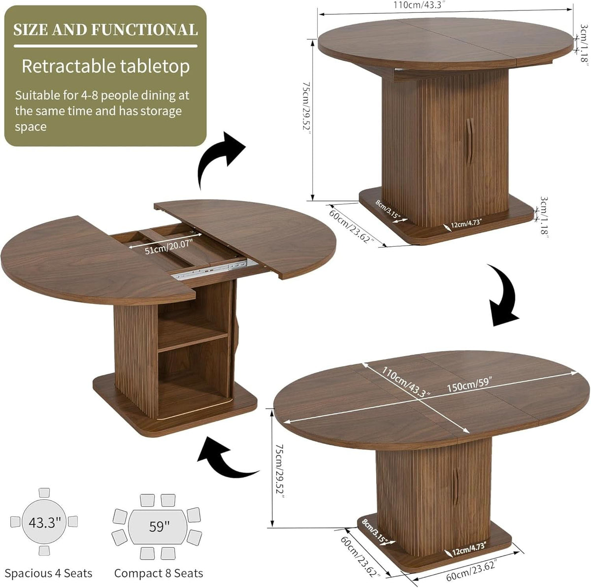The Tambour Extendable Table - 59 Inch
