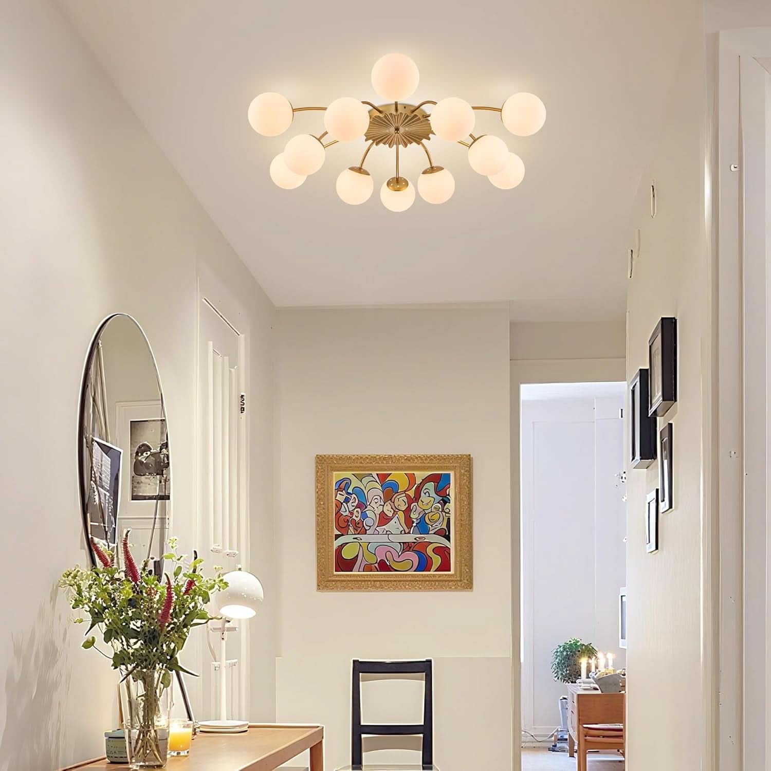38 Inch Gold Sputnik Chandelier Opal Glass Design Ultra