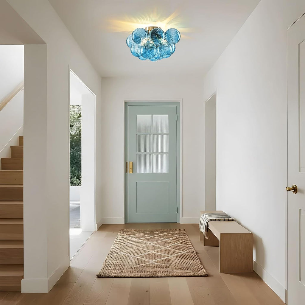 Flush Mount Chandelier Brilliant Blue Glass Globes-2