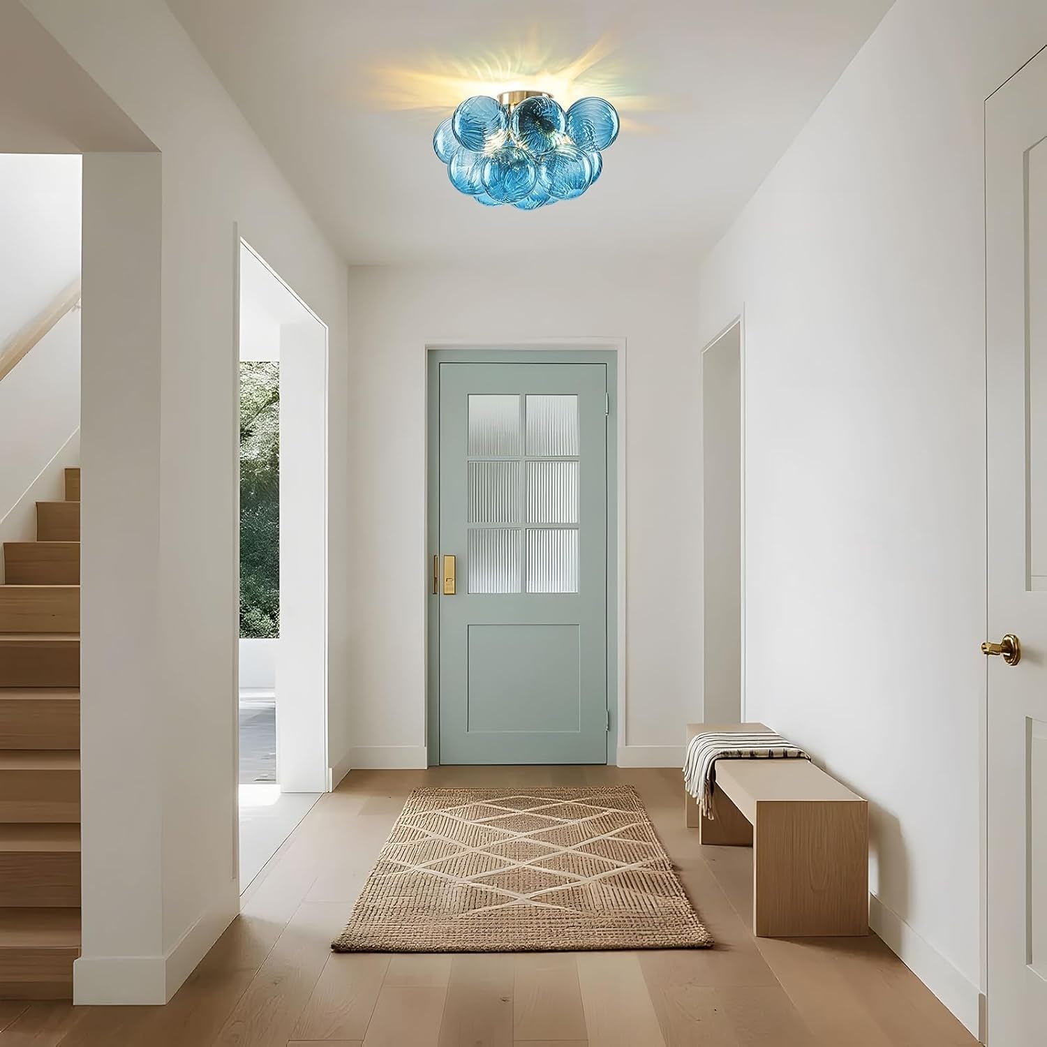 Flush Mount Chandelier Brilliant Blue Glass Globes-2