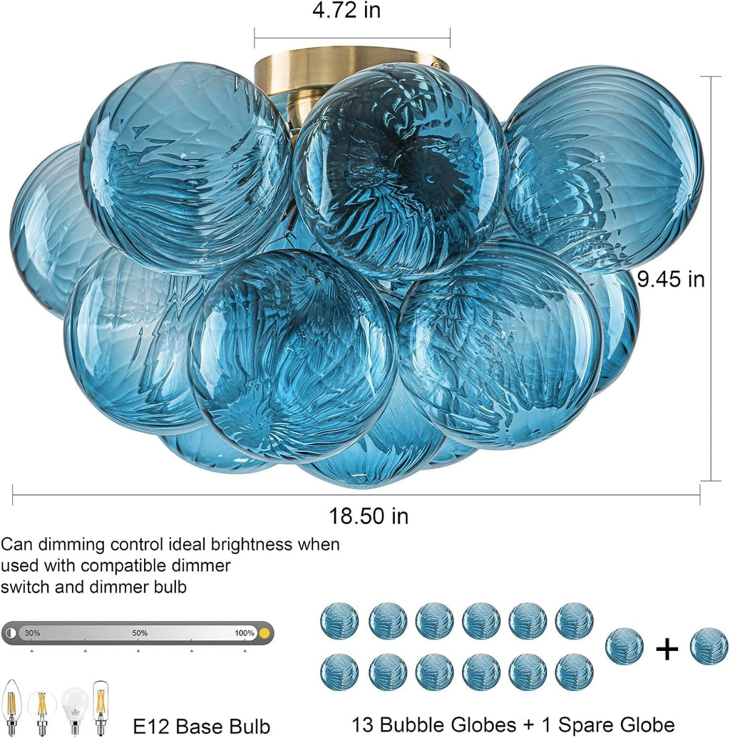 Flush Mount Chandelier Brilliant Blue Glass Globes-3