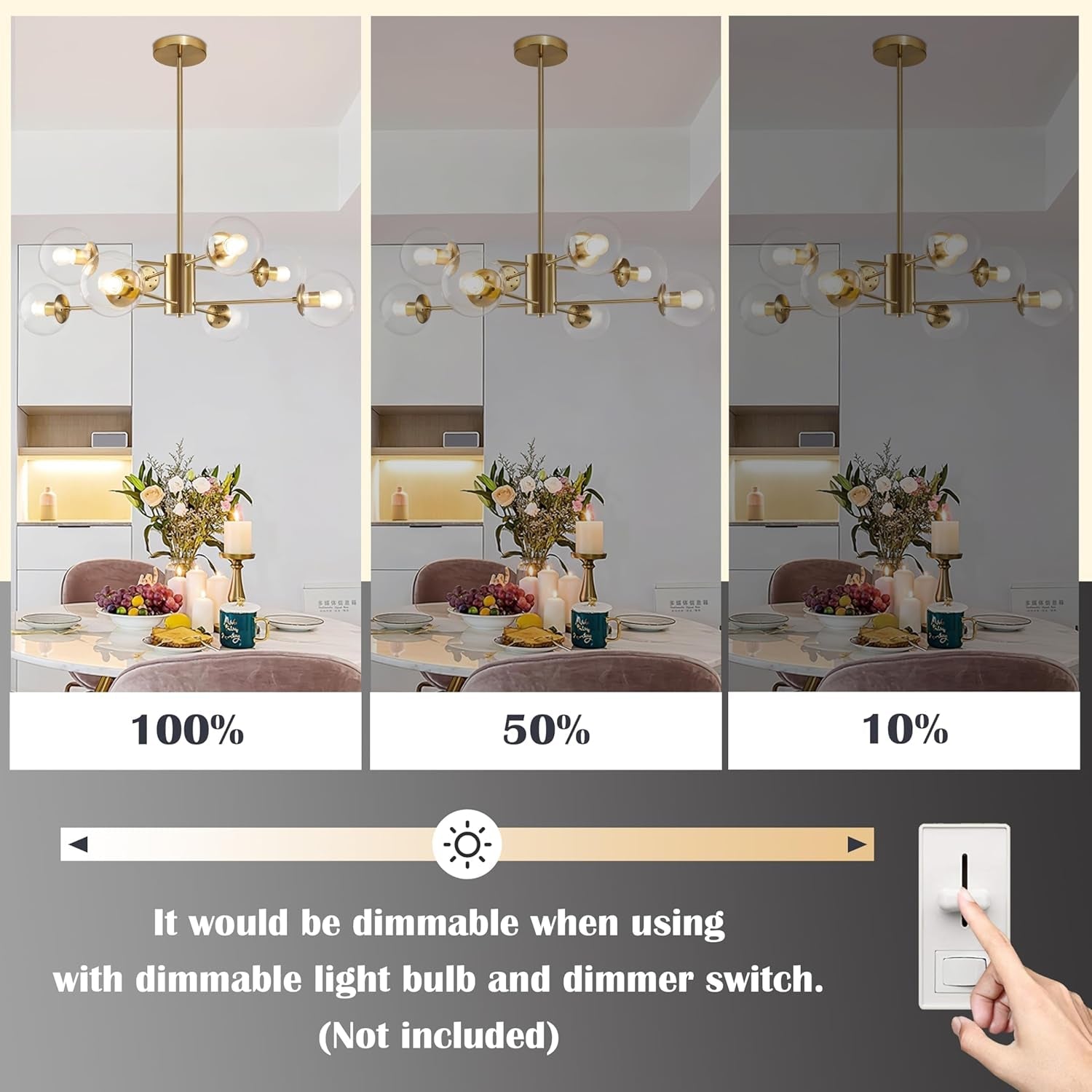 Eight Light Globe Sputnik Chandelier Brushed Brass