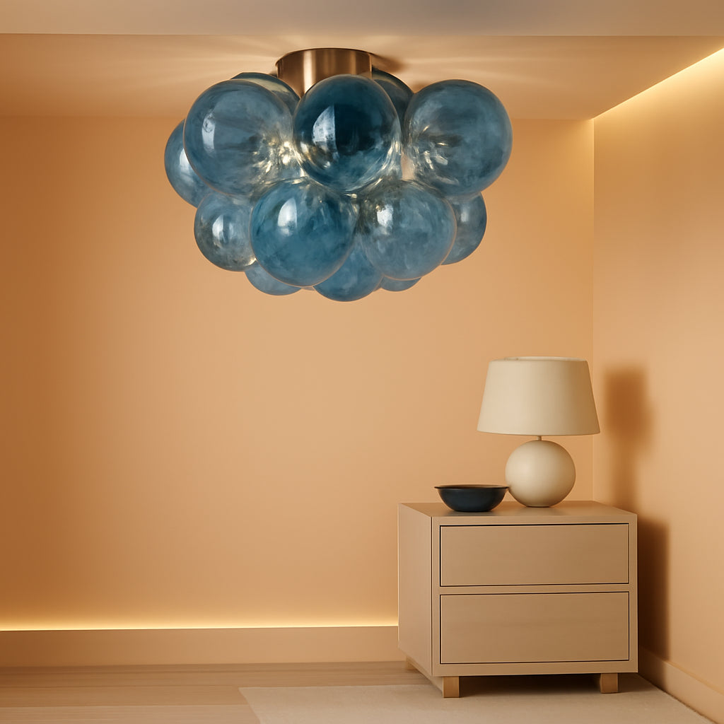 Flush Mount Chandelier Brilliant Blue Glass Globes-0